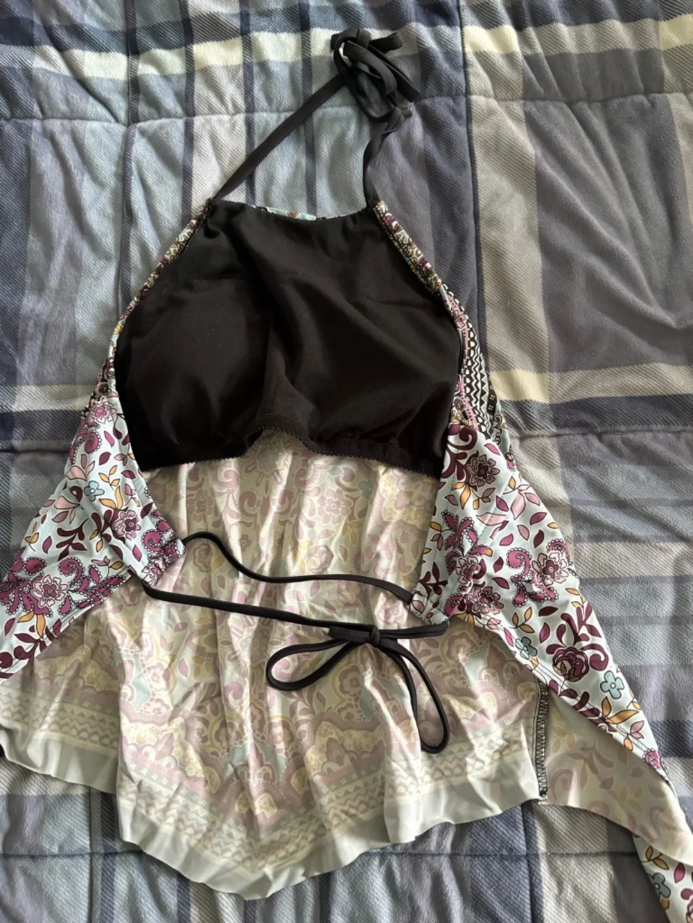 Mossimo Supply Co. White Floral Halter Bikini Top with Pink and Teal Accents - Picture 2 of 3